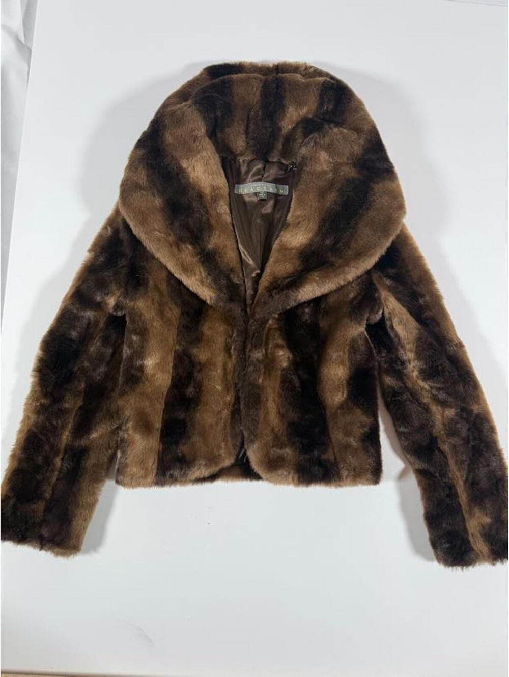 Kenneth Cole Brown Faux Fur Jacket with Shaw Collar XS